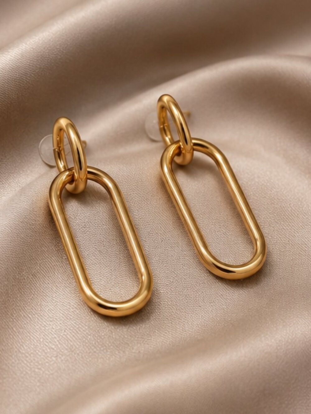 Gold Tone Chain Link Drop Earrings Paperclip Hoops Minimalist Geometric Dangle